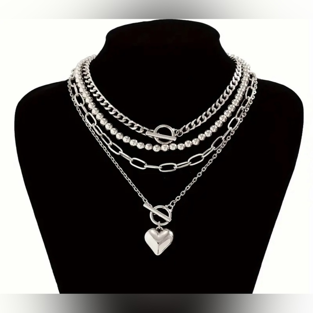 Stylish Four Piece Silver Necklace Set